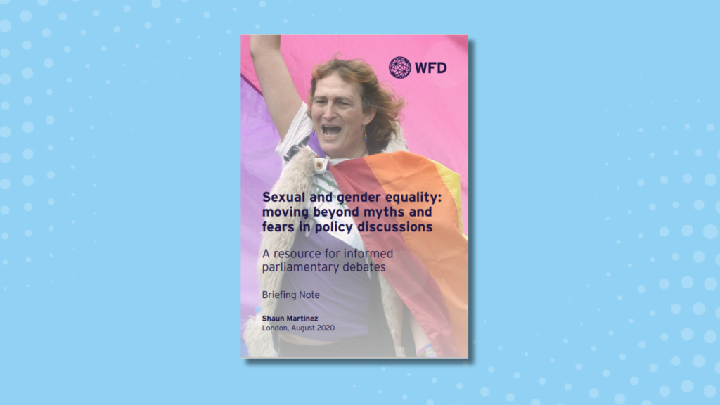 The front cover of the briefing sexual and gender equality: moving beyond myths and fears in policy discussions