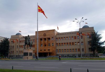 Macedonian flag and a building