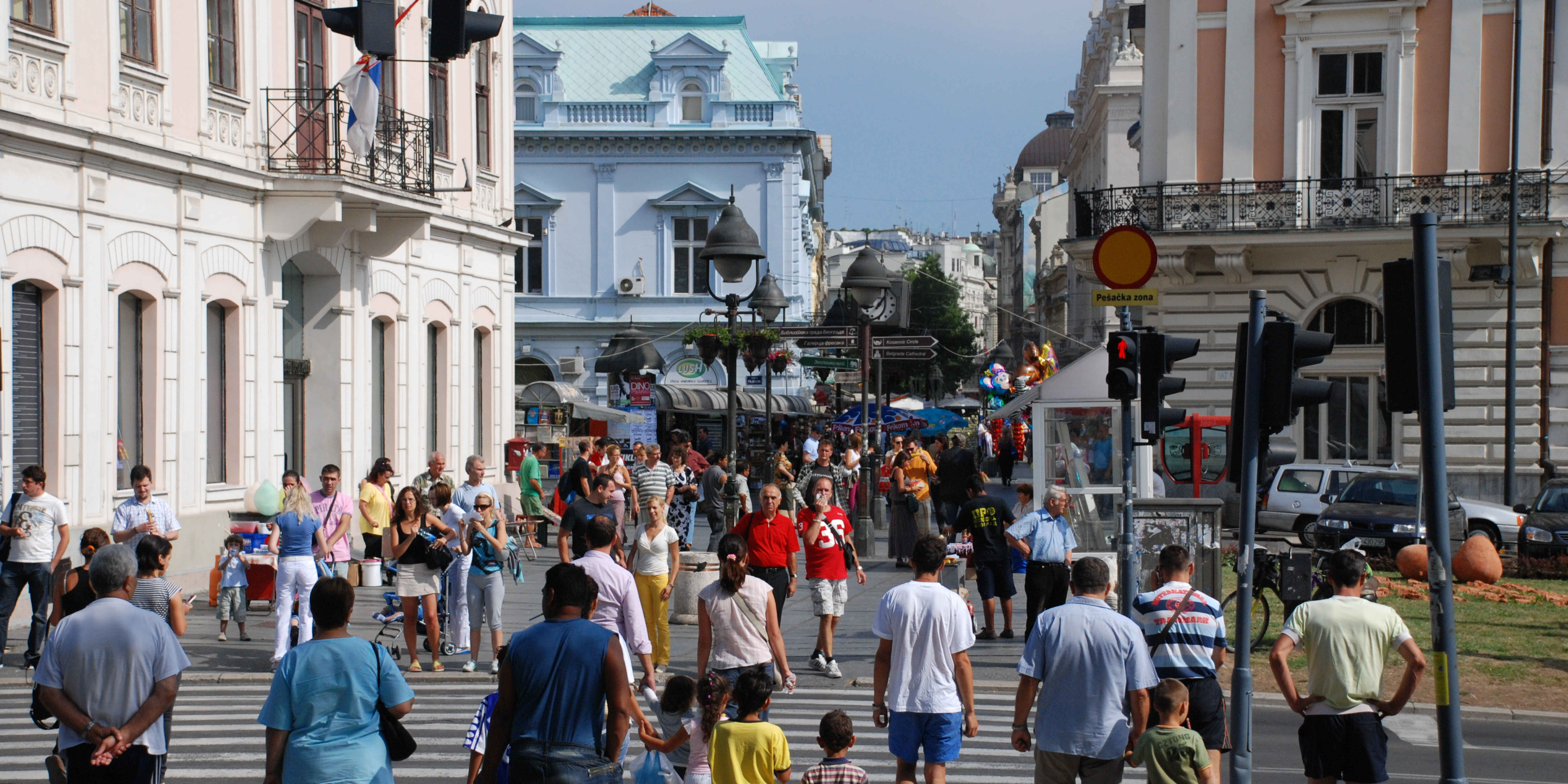 people crossing a street in Belgrade