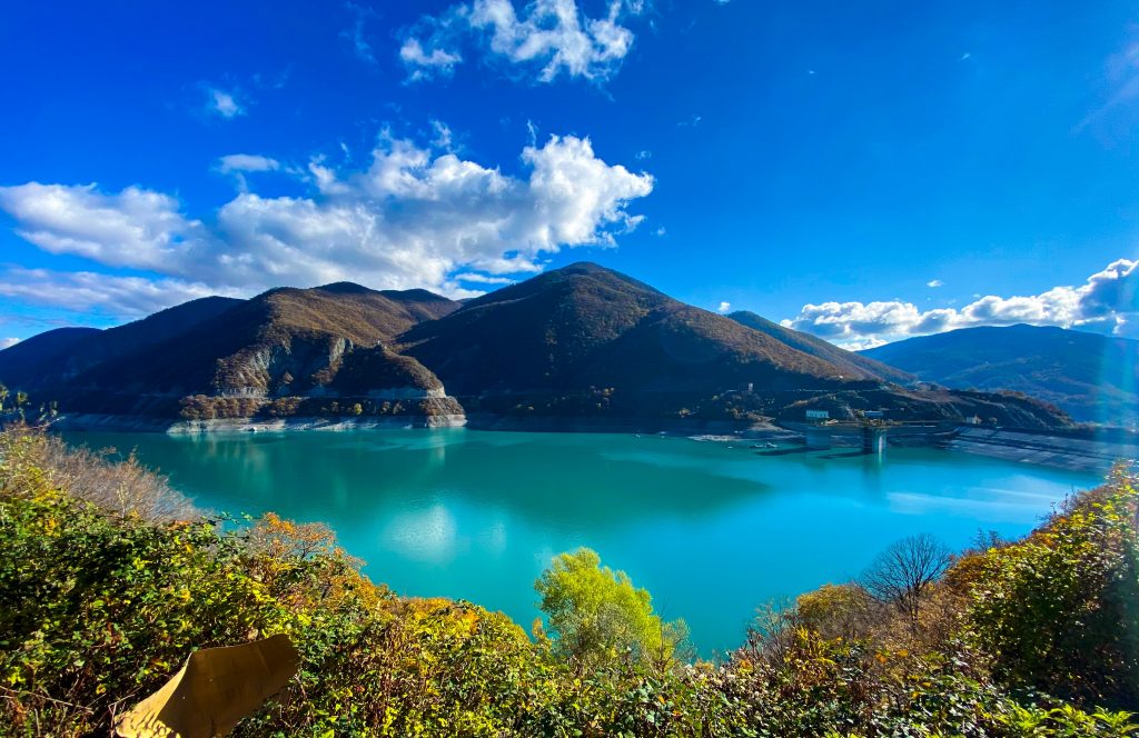 Mountain with a lake beside it