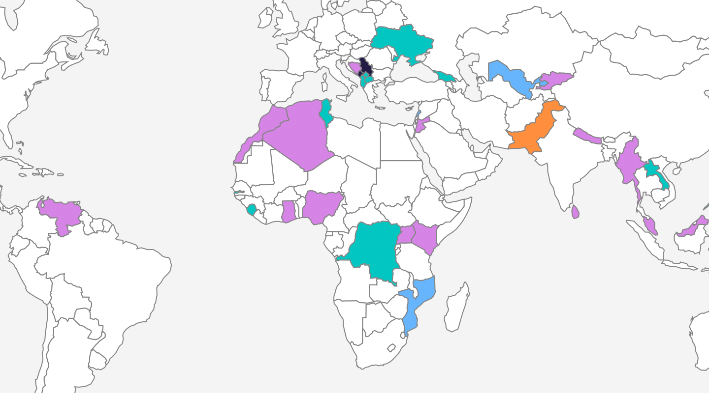 a map of the world with various countries coloured in