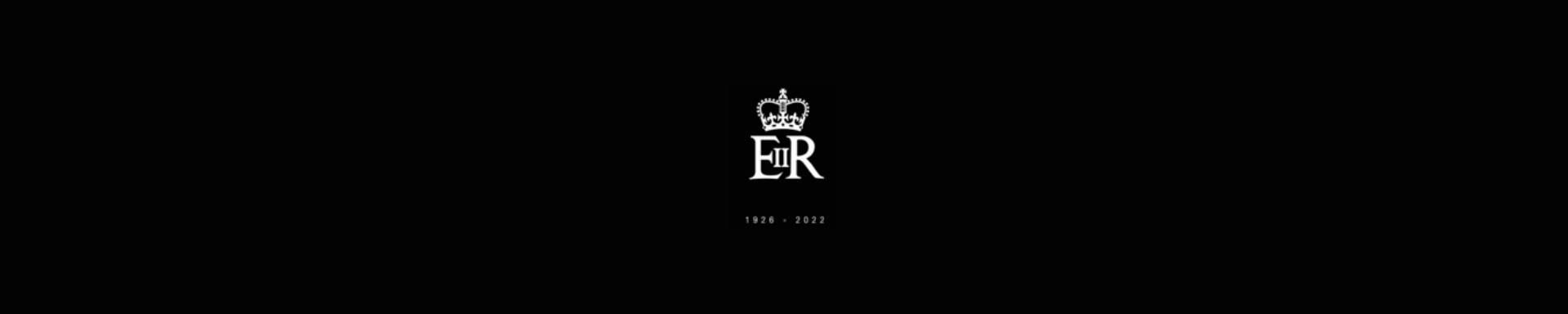 Black background with the initials of Queen Elizabeth II in the center