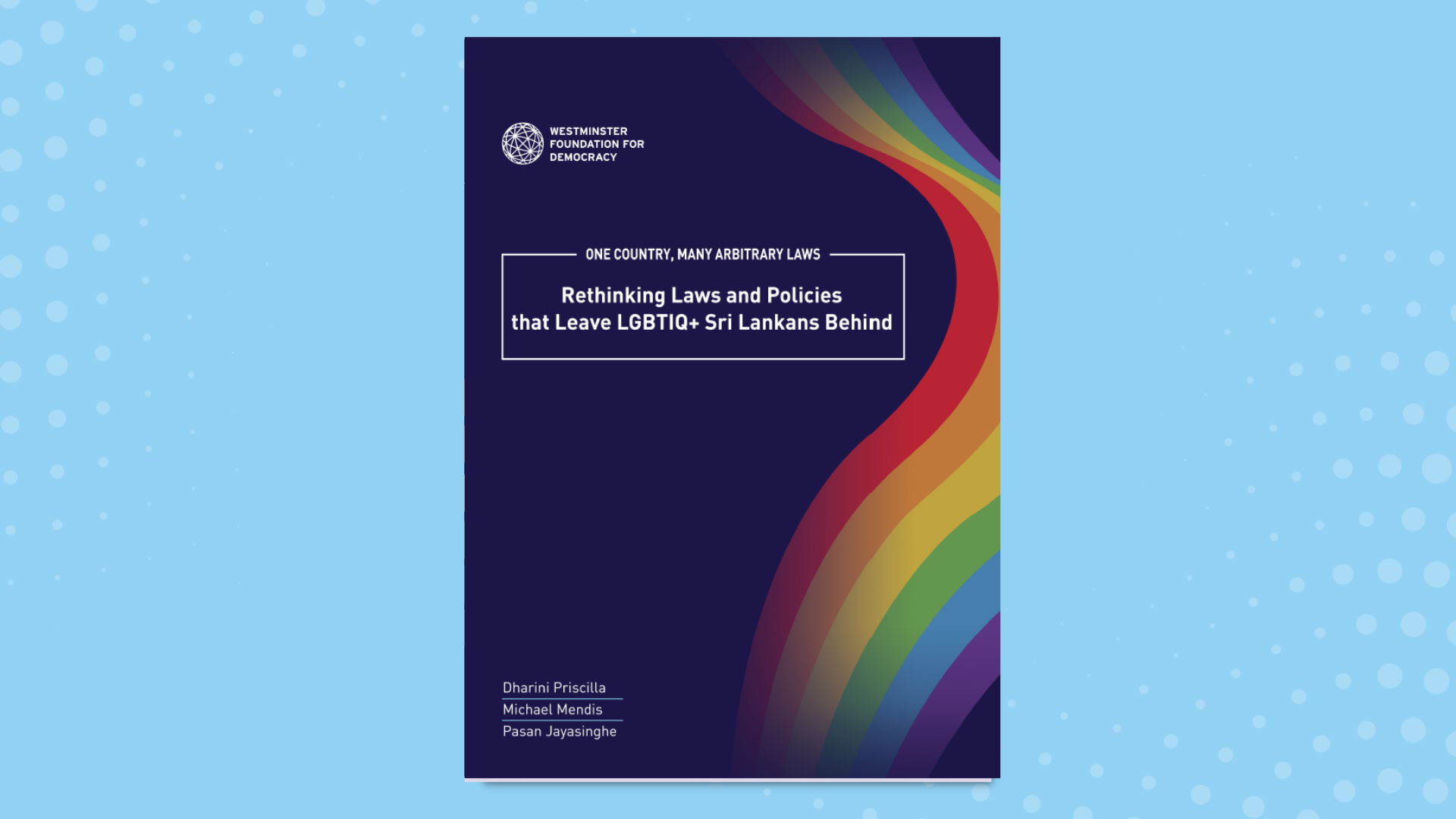 A cover page of the report in blue background and rainbow colored curved lines in the foreground 