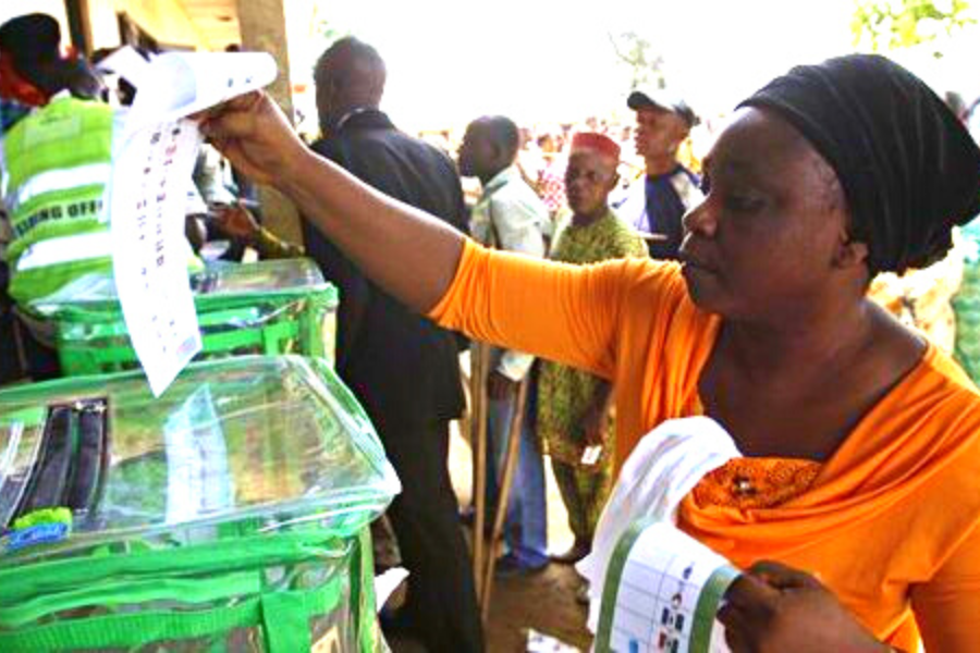 A woman voting