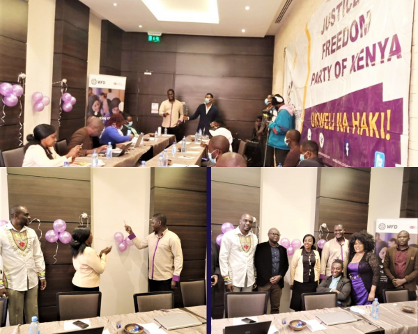 A collage of people in a meeting and launch of a disability league for a political party