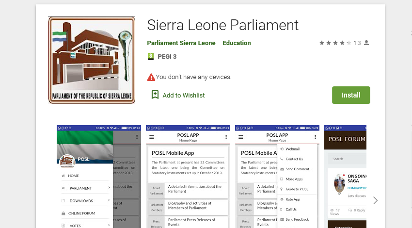 A document containing information of the Sierra Leone Parliament app