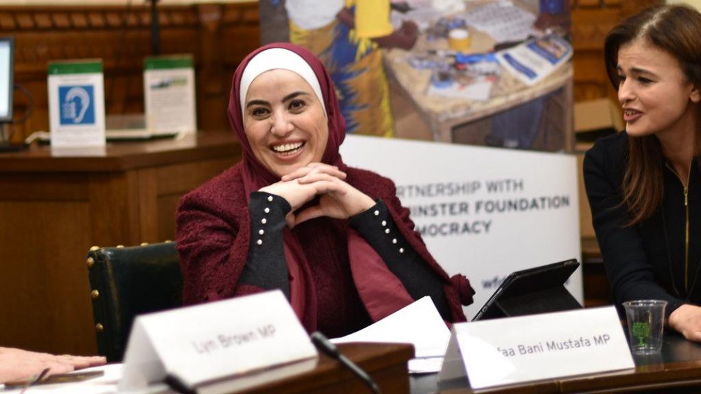 A member of the coalition of women MPs from Arab countries with WFD staff member and UK MP