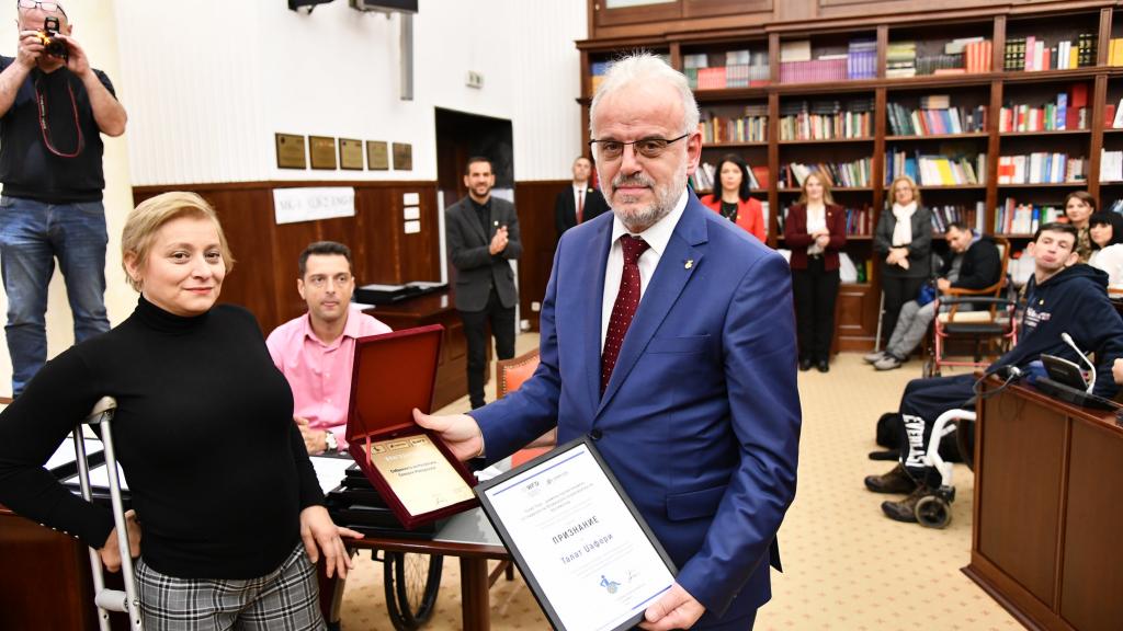 President of the Parliament of North Macedonia, Mr. Talat Xhaferi, meeting with WFD representatives and representatives from PWD organizations in the country at a ceremony to mark the occasion of the adoption of the first Declaration on Active Political Participation of Persons with Disabilities.