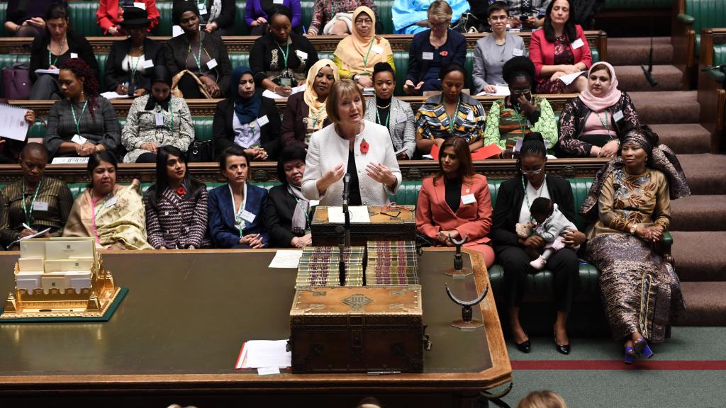 UK MP Harriet Harman speaking at a conference of women MPs of the world