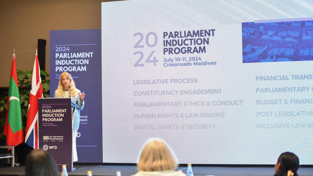A WFD representative addressing MPs in Maldives during parliamentary induction programme 