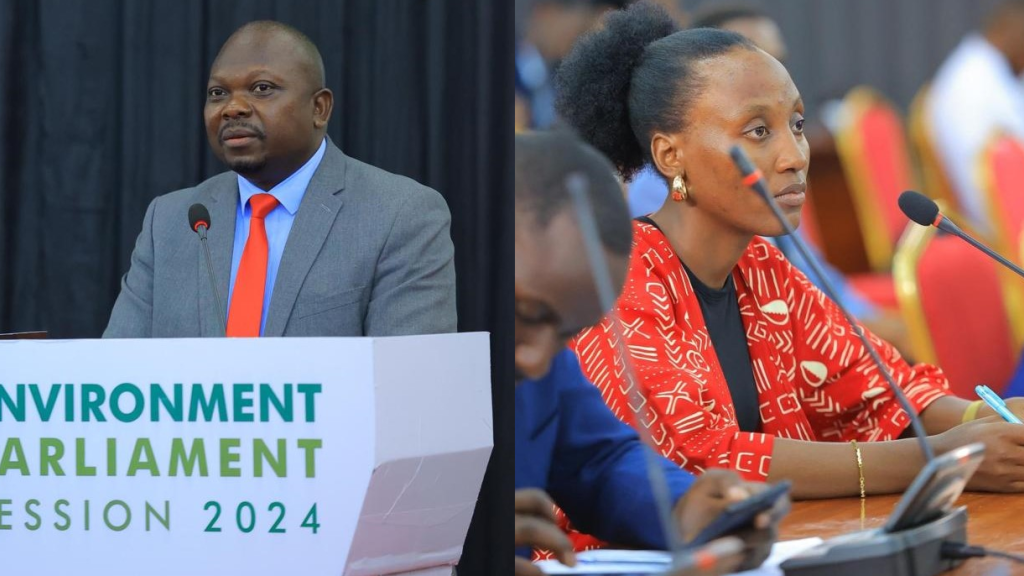 photo collage of Hon Gafabusa speaking during the Environment Parliament and a climate change activist