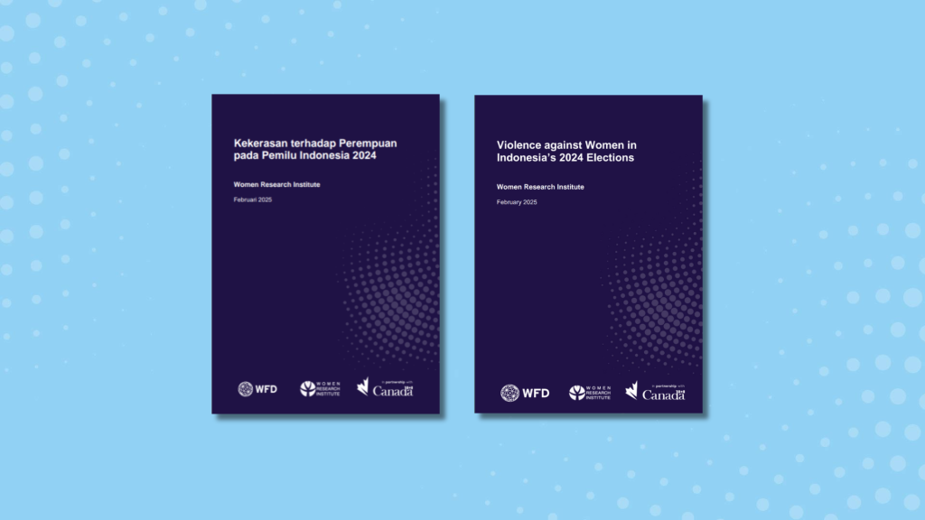 The front cover of the English and the Indonesian versions of the report on violence against women in Indonesia's 2024 elections