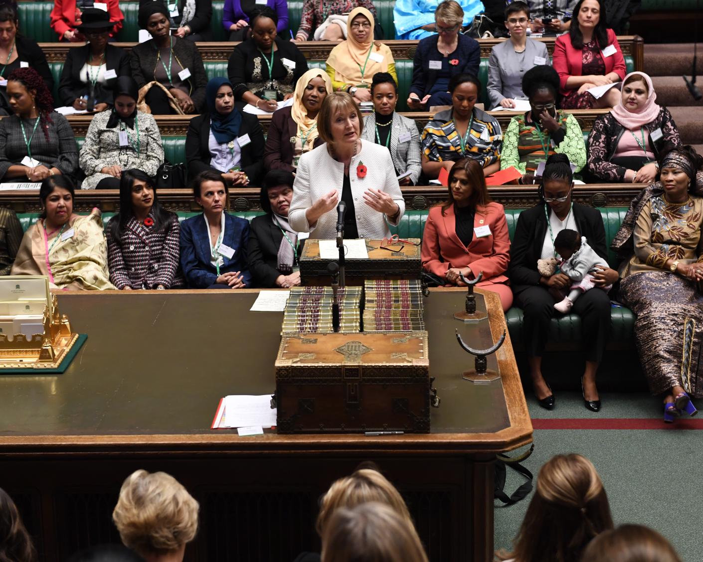 UK MP Harriet Harman speaking at a conference of women MPs of the world
