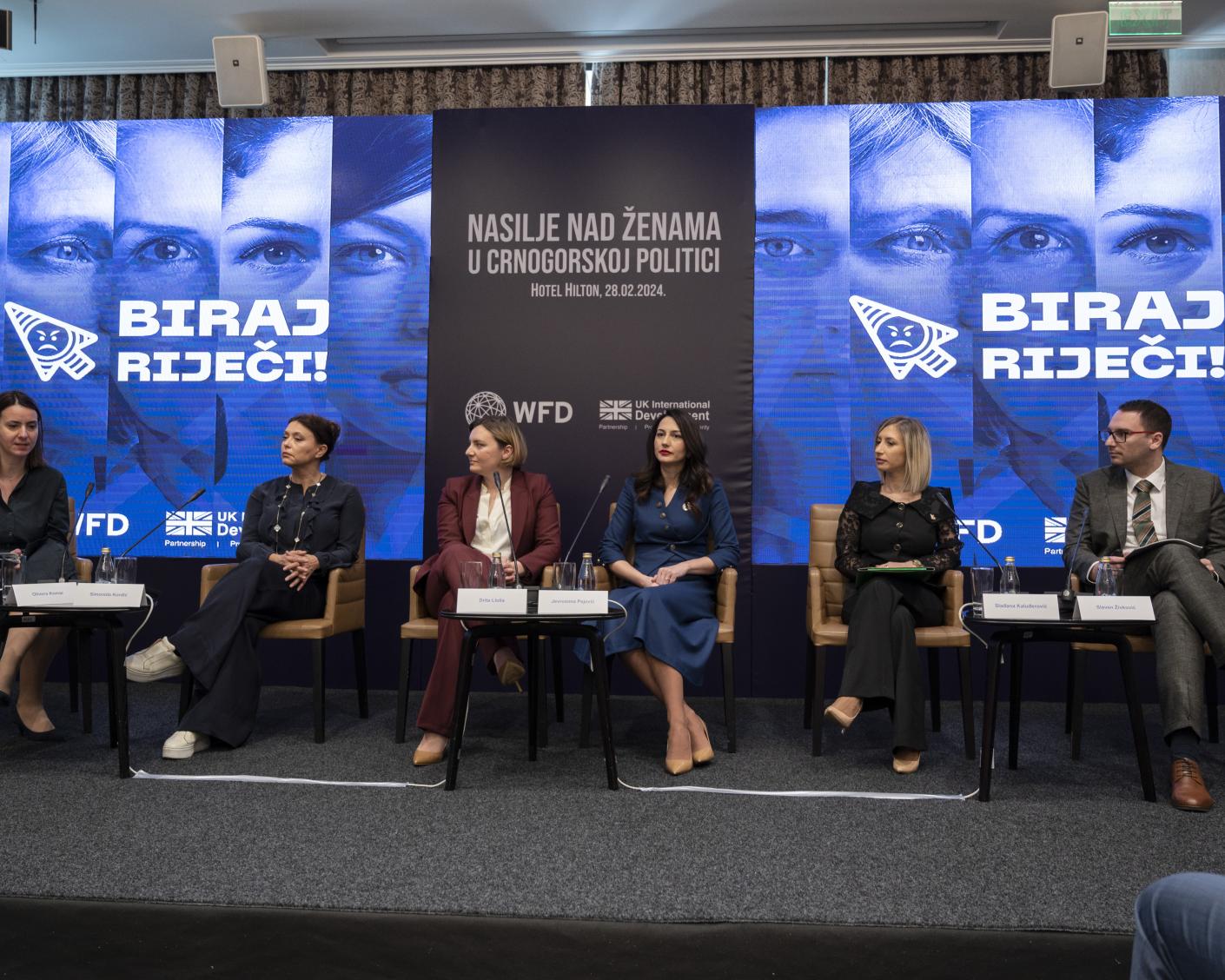 Speakers present on a event about violence against women in Montenegrin politics