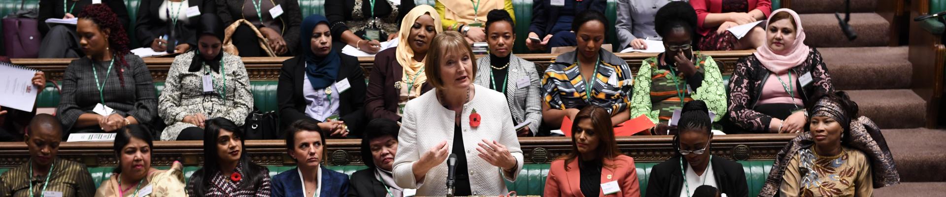 UK MP Harriet Harman speaking at a conference of women MPs of the world