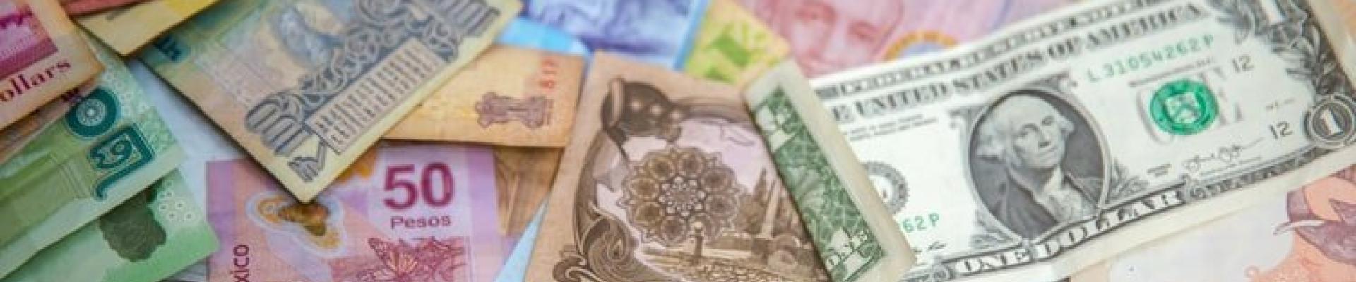 banknotes in various currencies