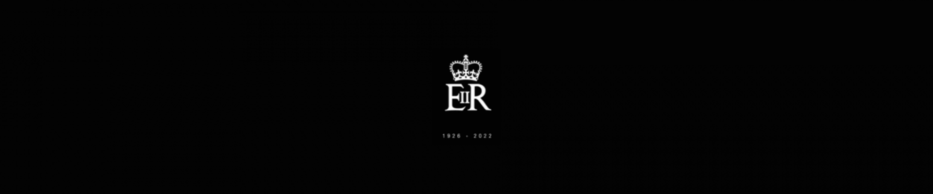 Black background with the initials of Queen Elizabeth II in the center