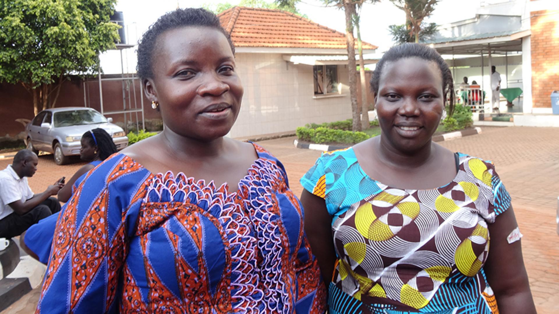 Two women smiling