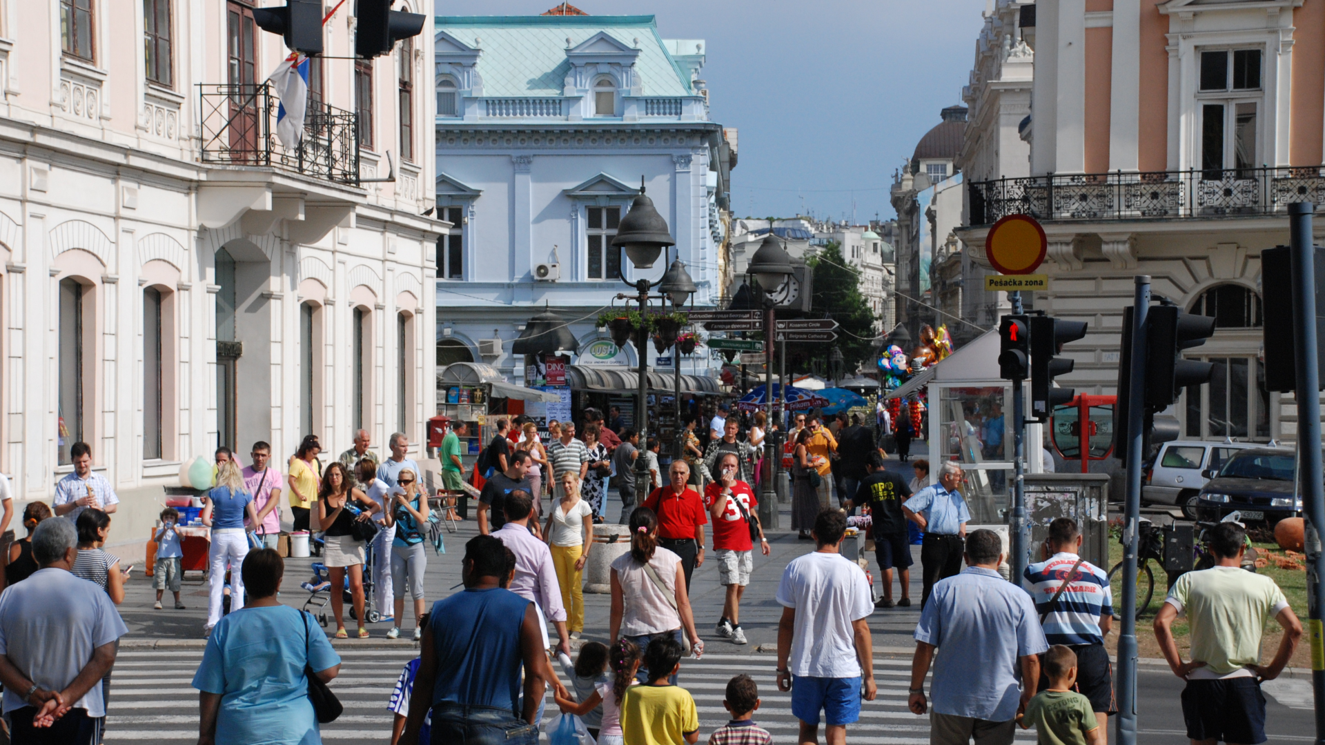 people crossing a street in Belgrade