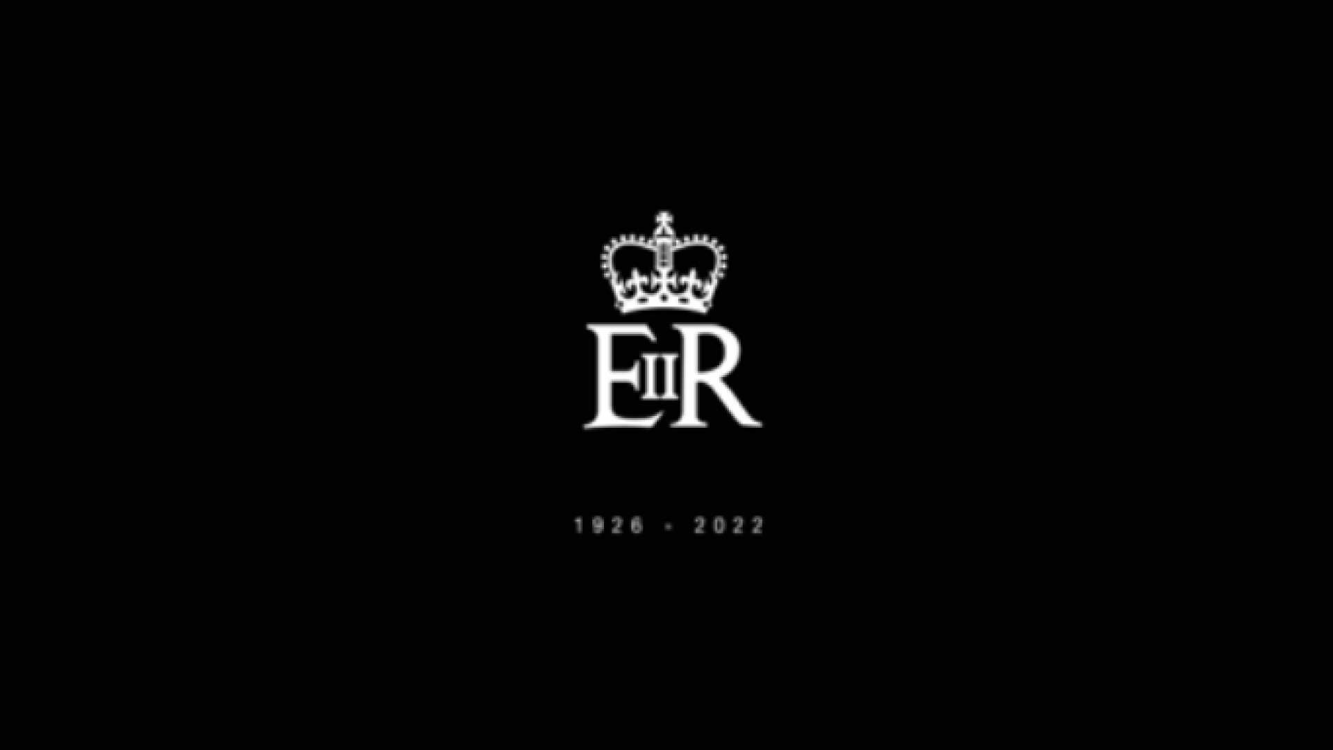 Black background with the initials of Queen Elizabeth II in the center