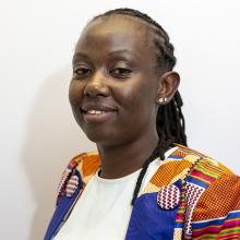 A woman smiling